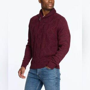 Men's Maroon Cable Knit Turtleneck Sweater